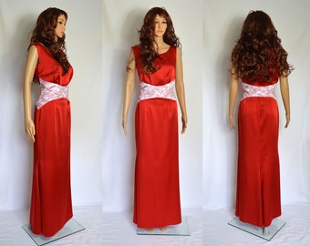 Maxi dress Size UK 10, 12 / US 6, 8 ( elegant, long, red white lace, formal, mermaid, A-line, evening)