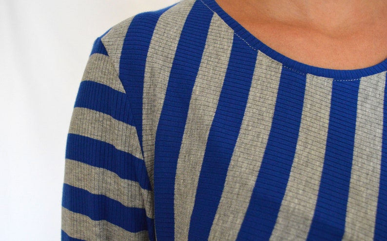 Grey, blue, striped, jersey, tunic, top, comfortable top Size UK 14, 16 / US 8, 10, 12 image 5