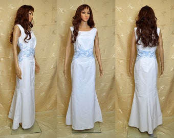Handmade Wedding dress white blue lace ceremony Mermaid  Hand embroidery bids bride Bridesmaid bridal