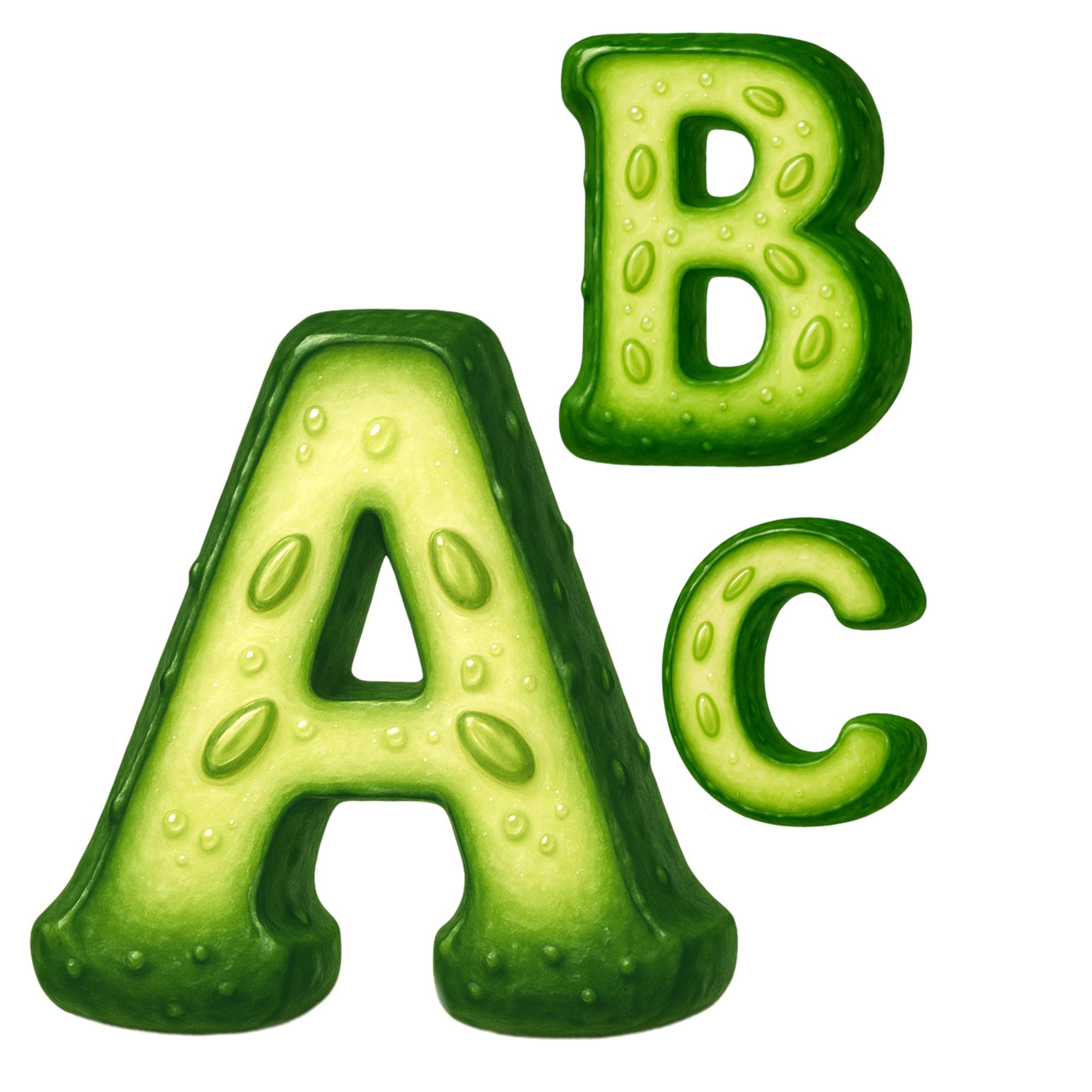 Cucumbers Lettering Cucumber Sliced Alphabet PNG - 26 Letters, Transparent PNG, Vegetable ...