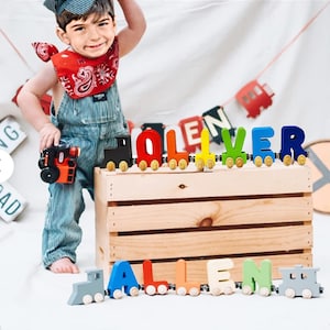 Build Your Own Name Alphabet Train 3 LARGE Inch Each Letter Hand Made in U.S.A Live Rolling Wheels & Self Attaching Magnets Kids Room Decor