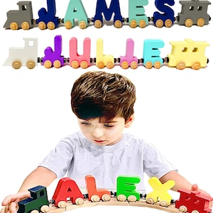 Build Your Own Name Alphabet Train 3 LARGE Inch Each Letter Hand Made in U.S.A Live Rolling Wheels & Self Attaching Magnets Kids Room Decor