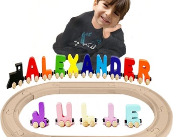 Build Your Own Name Alphabet Train 3 LARGE Inch Each Letter Hand Made in U.S.A Live Rolling Wheels & Self Attaching Magnets Kids Room Decor