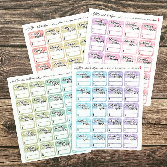 Watercolour Automatic Payment Square Stickers Etsy