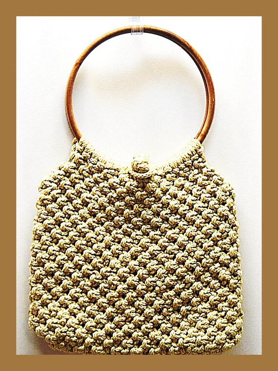 Awesome 70's Beige Macrame Shoulder Bag