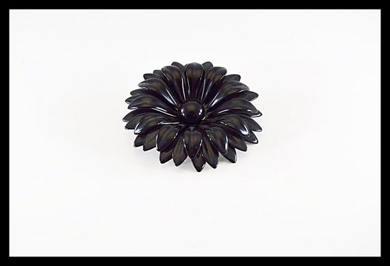 Vintage 1960s 1970s Black Enamel MOD Flower Pin