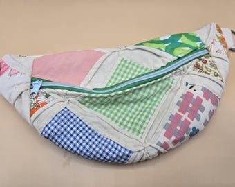 Upcycled Vintage Cathedral Window Quilt Belt Bag