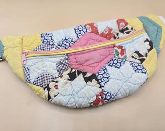 Upcycled Vintage Grandmother's Garden Quilt Belt Bag