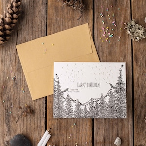 Cartão de feliz aniversário, cartão de árvore, cartão tipográfico, cartão desenhado à mão, cartão ecológico, presente de feriado, cartão Punny, cartão natural, cartão externo