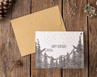 Carte de joyeux anniversaire, carte d’arbre, carte typographique, carte dessinée à la main, carte écologique, cadeau de Noël, carte Punny, carte nature, carte extérieure