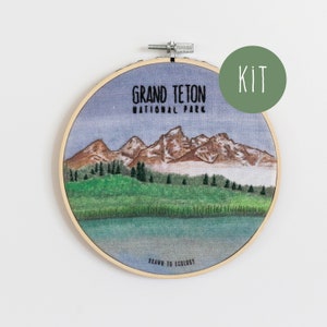Stickerei-Kit für Anfänger, Grand-Teton-Nationalpark, komplettes Stickerei-Kit, komplettes DIY KIT, Nationalpark