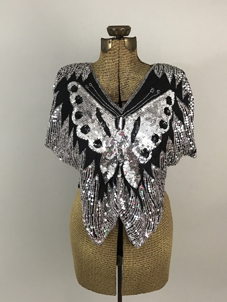 Designer Vintage 70s Sequined Beaded Silk Handcrafted | Etsy