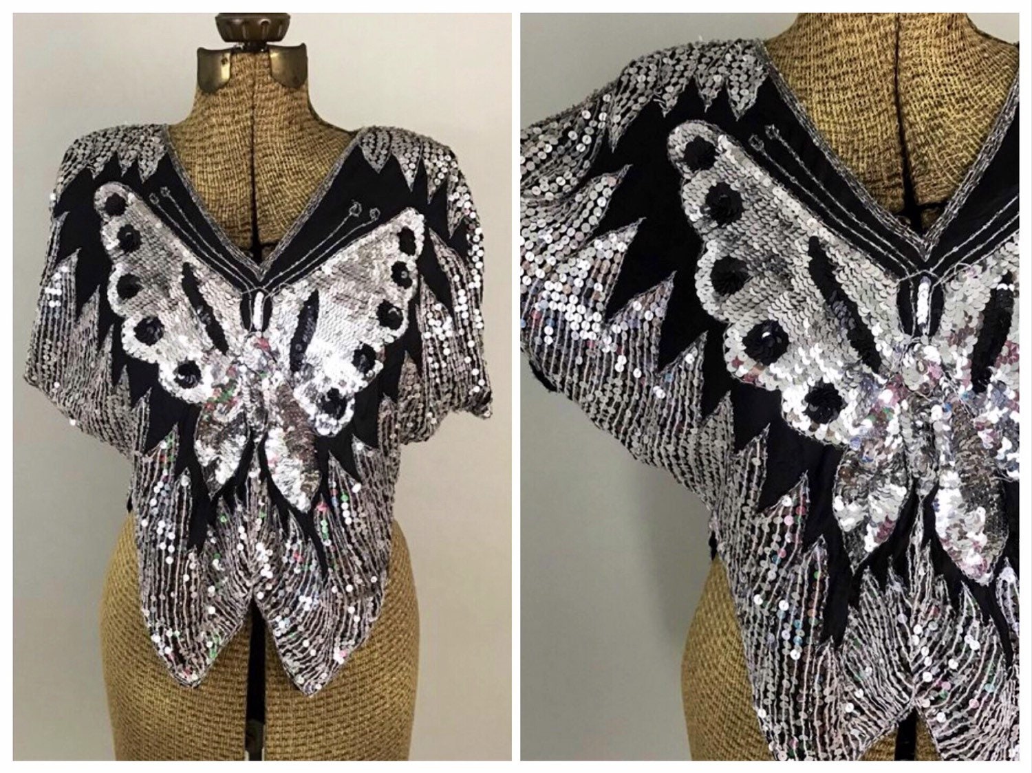 Designer Vintage 70s Sequined Beaded Silk Handcrafted | Etsy