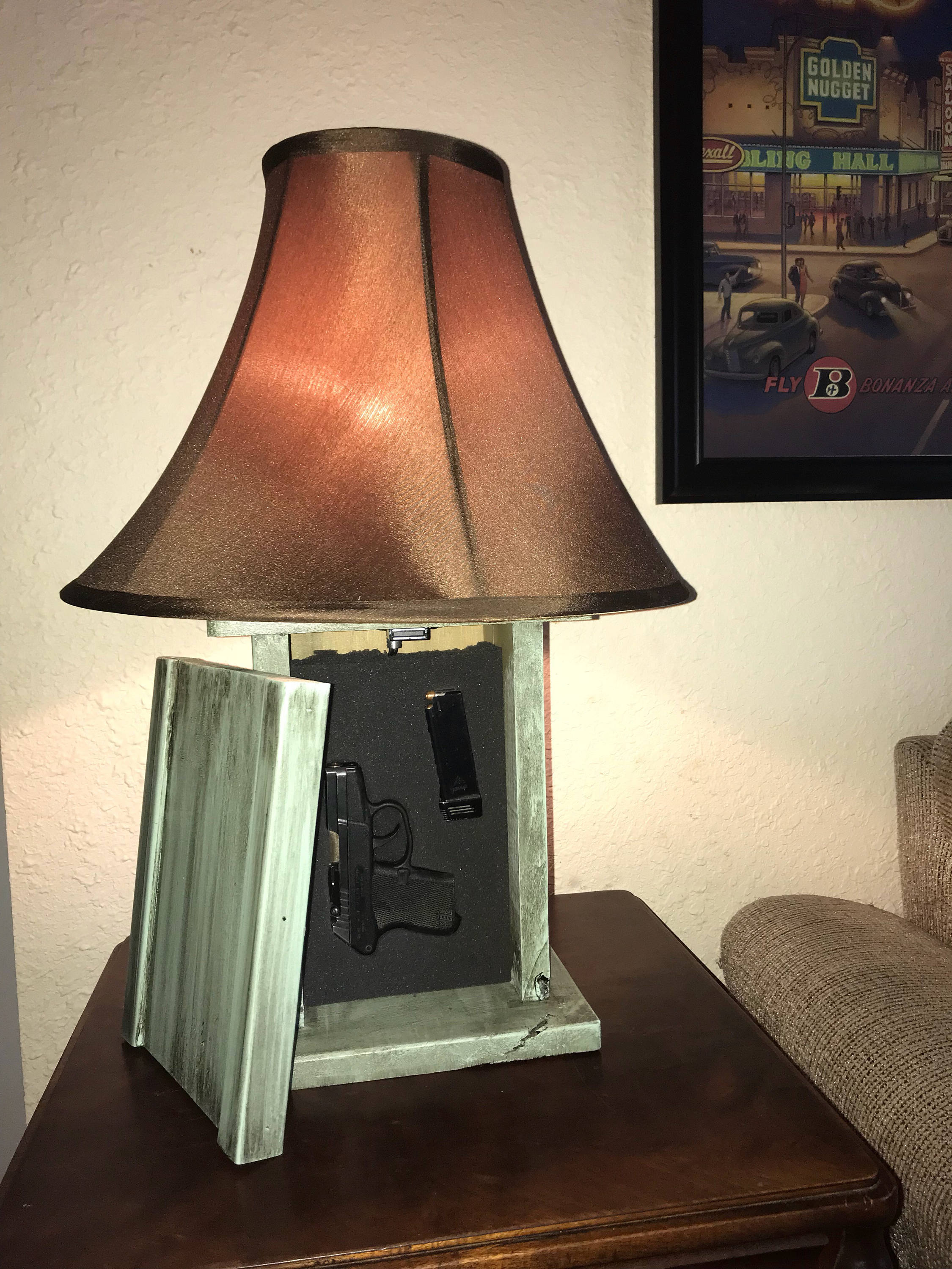Turquoise Distressed Concealment Lamp Hidden Gun Etsy
