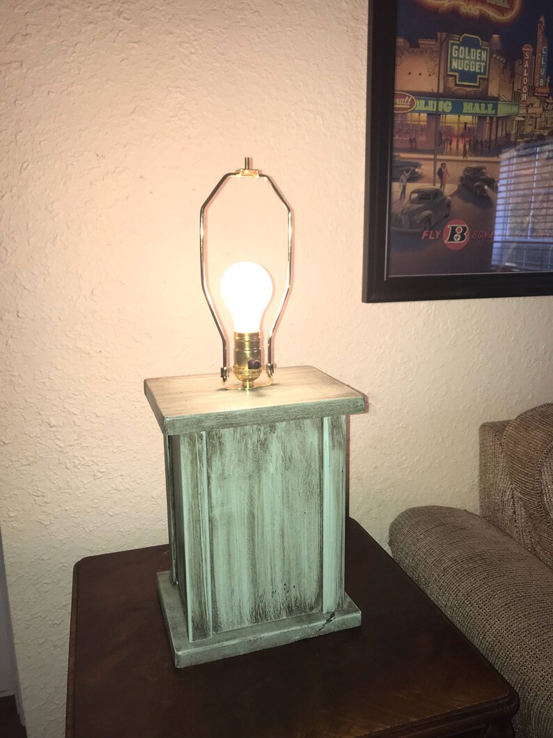 Turquoise Distressed Concealment Lamp Hidden Gun Etsy