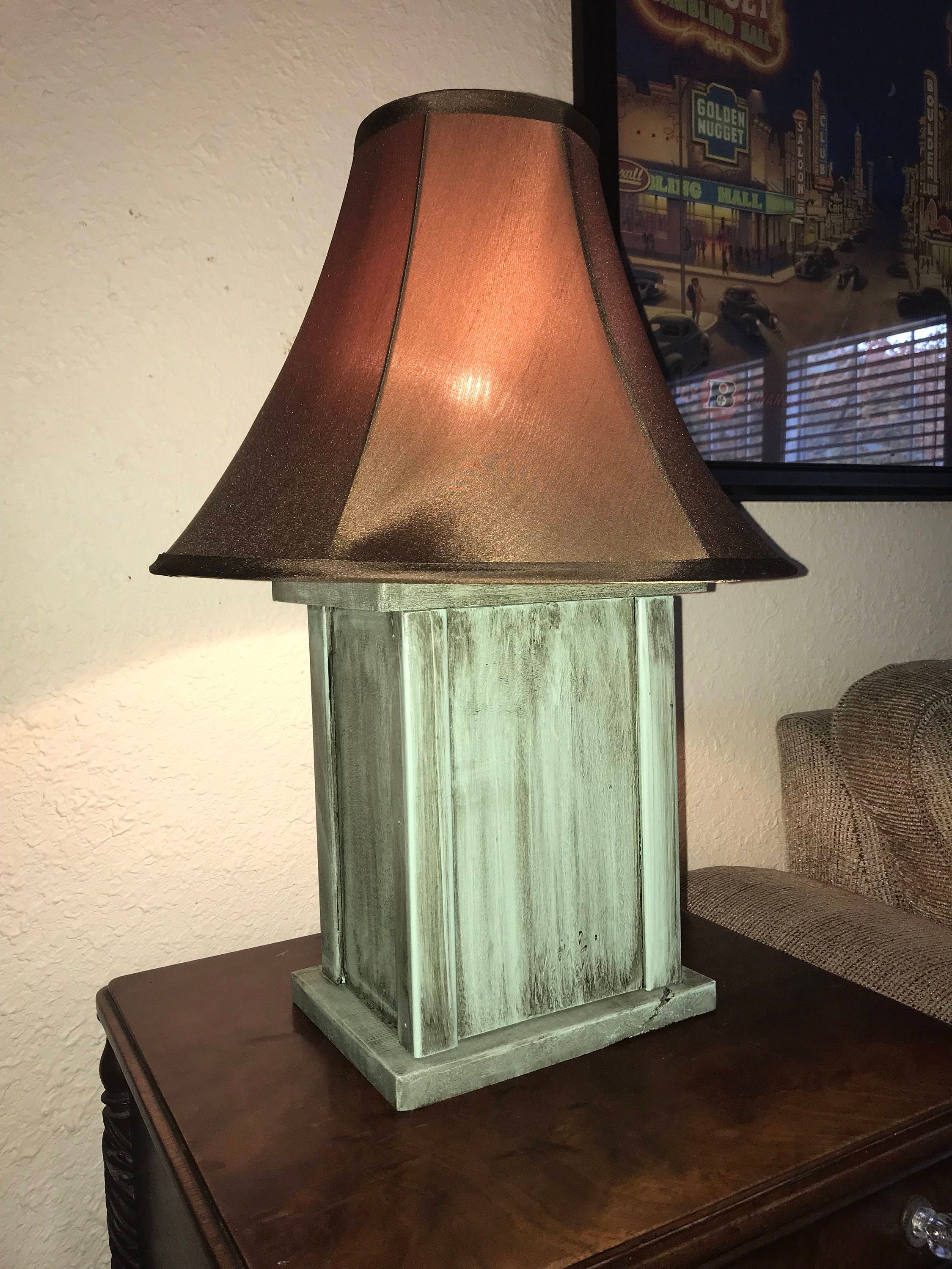 Turquoise Distressed Concealment Lamp Hidden Gun Etsy