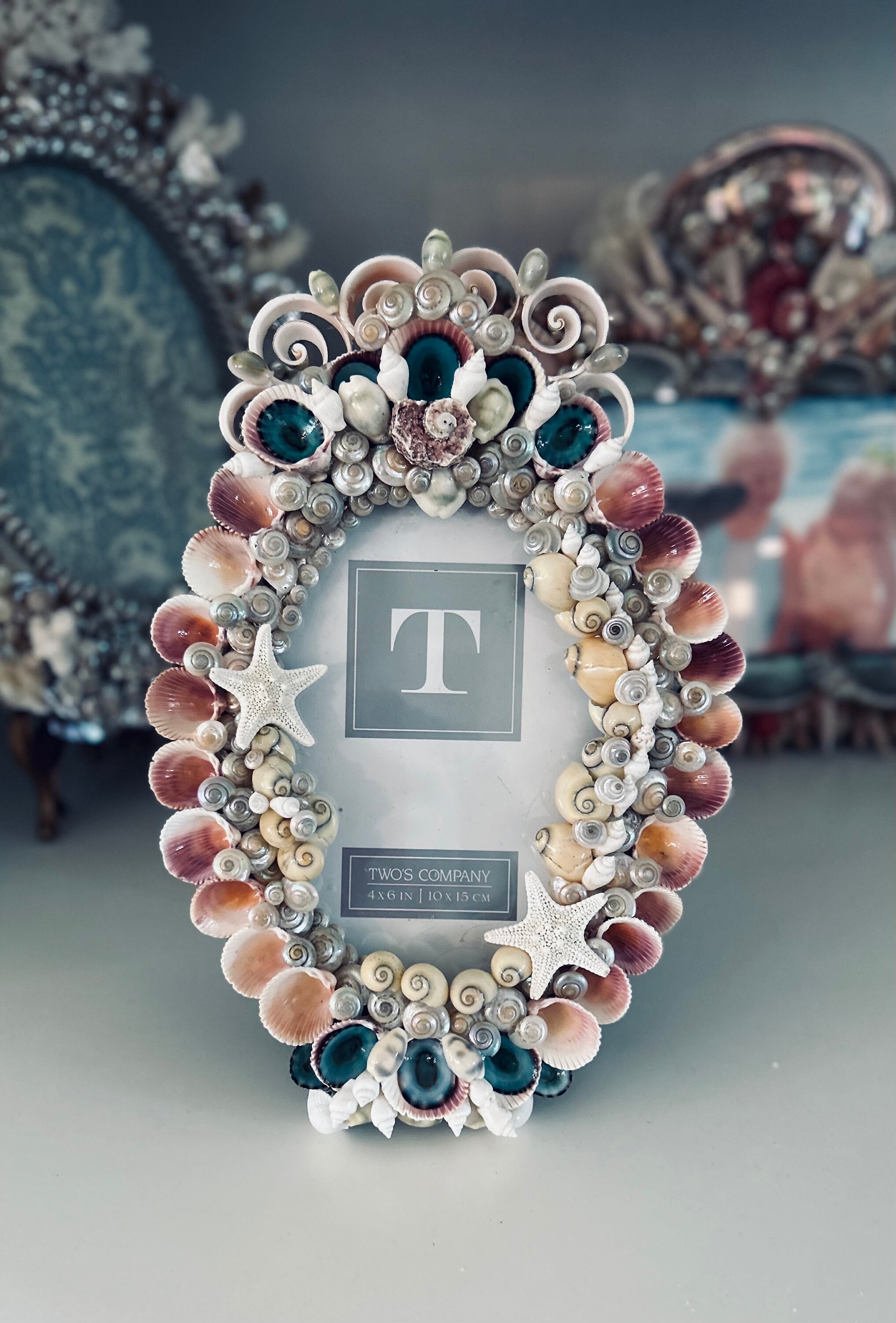 Seashell 4x6 Oval Picture Frame for Wedding Coastal Decor Home