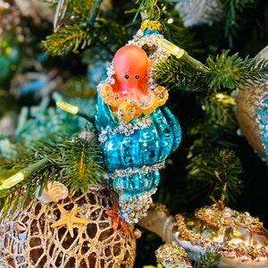 Octopus in a Seashell”   Ornament, For Christmas, Beach, Wedding, Gift, favor, coastal tree, Christmas Tree