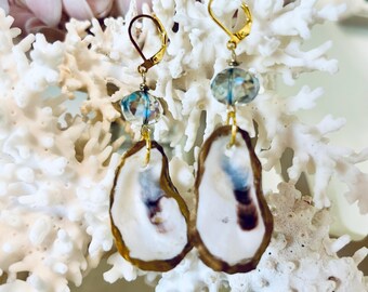 Handmade oyster shell earrings for gift, summer, Easter, fashion, wedding, coastal wear