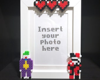 Joker and Harley Quinn White Picture Frame for 4x6 or 5x7 photo - love wedding anniversary gift - perler fuse beads home decor PerlerTricks
