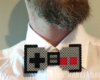 Nintendo Controller Perler Bead Bow Tie - the classic gray NES video game in a bowtie , groomsmen retro gamer hipster pixel art 8bit hama