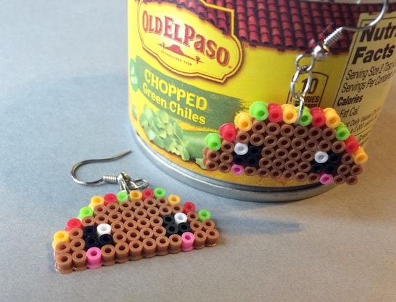 Cute Taco Mini Perler Bead Earrings Hama Beads Pixel Art Geek Jewelry 8 Bit Mini  Beads Mexican Food Tacos Kawaii 