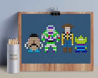 Toy Family - 5x7 Postcard Digital Print - from my Minimal Pixels series - 8bit Pixel Movie Art