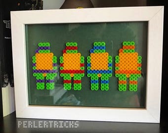 Ninja Turtles minimalism pixel art geek framed artwork 8 bit Perler beads PerlerTricks