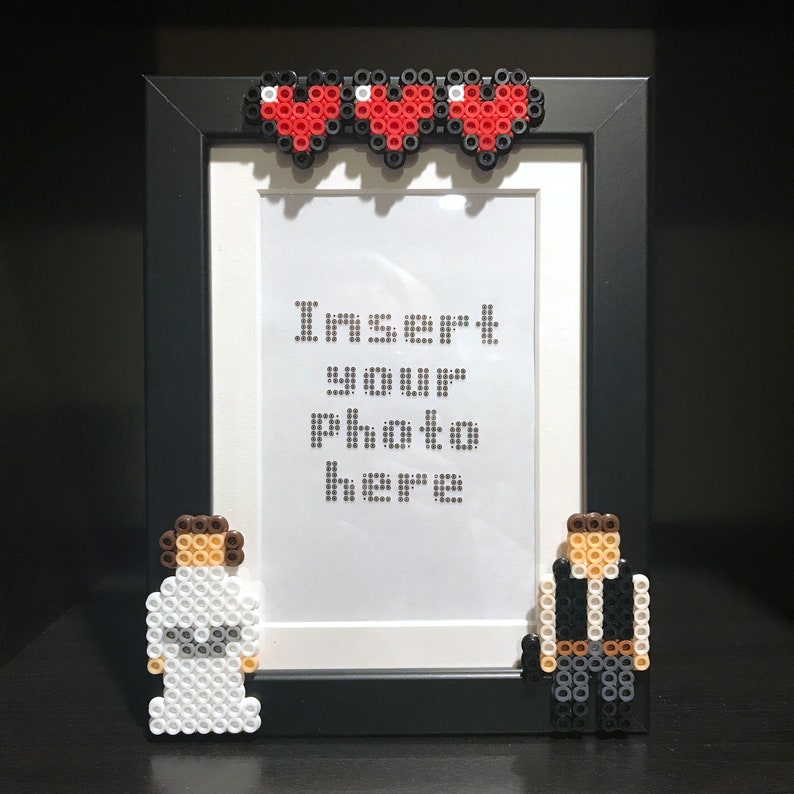 I Love You Black Picture Frame for 4x6 or 5x7 photo love wedding anniversary gift perler fuse beads home decor PerlerTricks image 1
