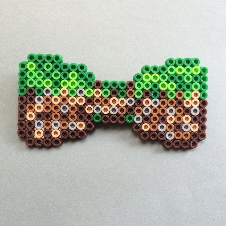Minecraft Pixel Gamer Perler Bead Bow Tie Grass Block Green Etsy