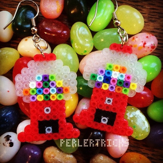 Cute Bubblegum Machine Mini Perler Bead Earrings Hama Beads Pixel