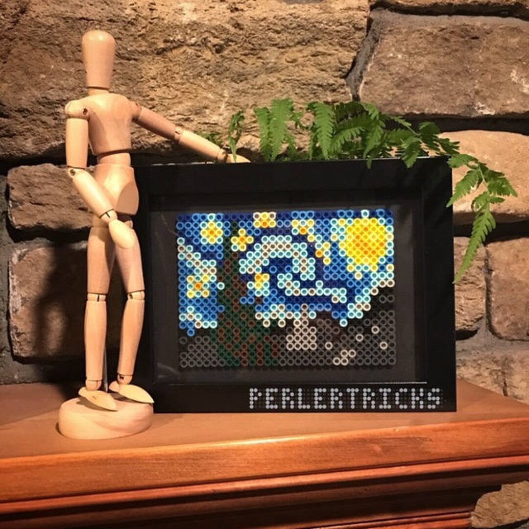 The Starry Night Perler Bead Framed Art Vincent Van Gogh Painting Pixel