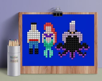 The Little Mermaid - 5x7 Postcard Digital Print - from my Minimal Pixels series - 8bit Pixel Movie Art