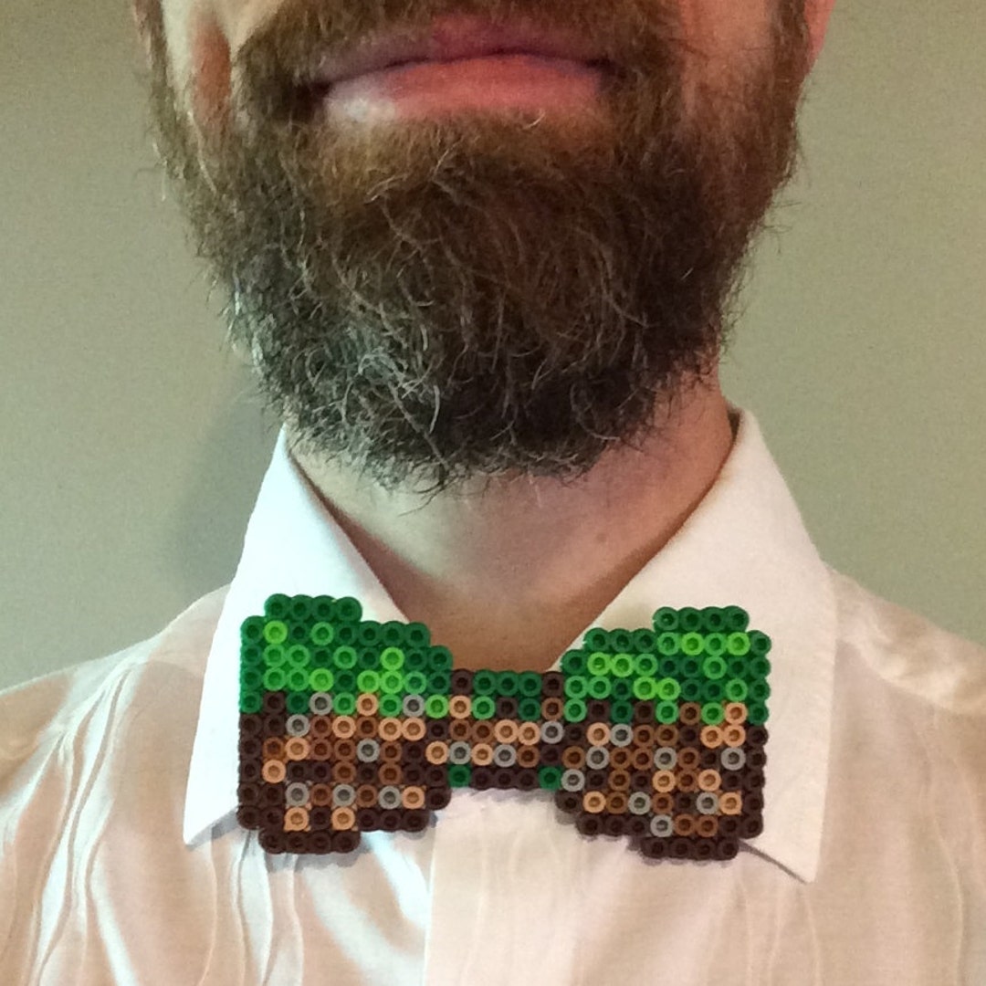 Minecraft Pixel Gamer Perler Bead Bow Tie Grass Block Green Etsy