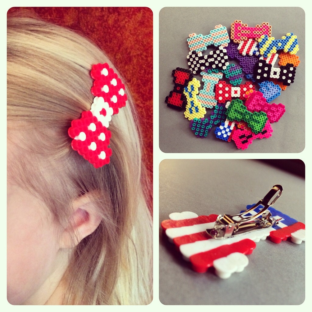8 Bit Pixel Art Perler Bead Hair Clip Perlers Geek Bow Hairbow Hama