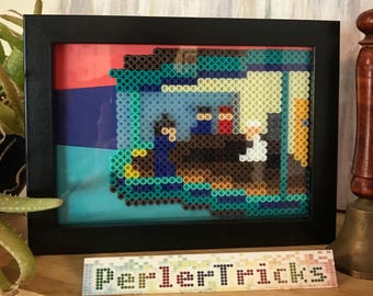 Nighthawks Perler Bead Framed Art - Edward Hopper painting modern pixel 8 bit art history geekery hama beads fuse home decor PerlerTricks