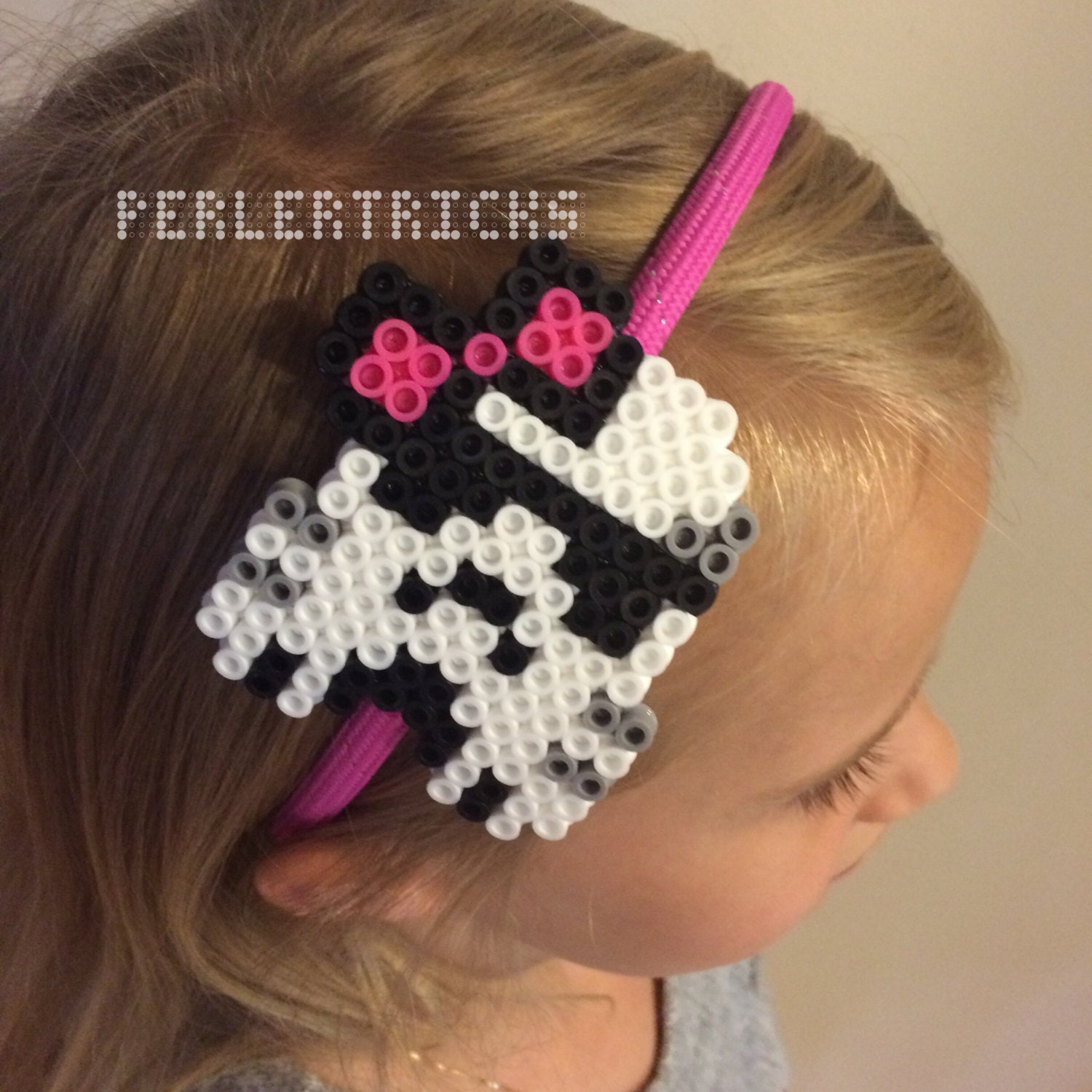 PerlerTricks Black and Red 8 Bit Pixel Art Perler Bead Headband - Perlers Gamer Geek Hair Accessory Hama Melty Beads Retro Girl Cute Ball White