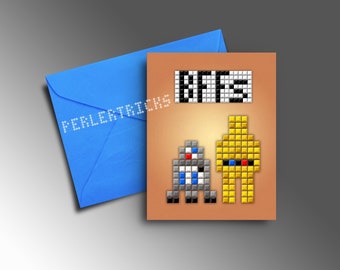 Best Friends Droids - BFFs - greeting card - blank or handwritten message - pixel art