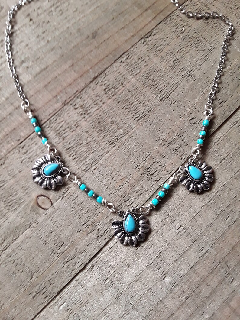 Tribal Turquoise Necklace Turquoise Petal Necklace