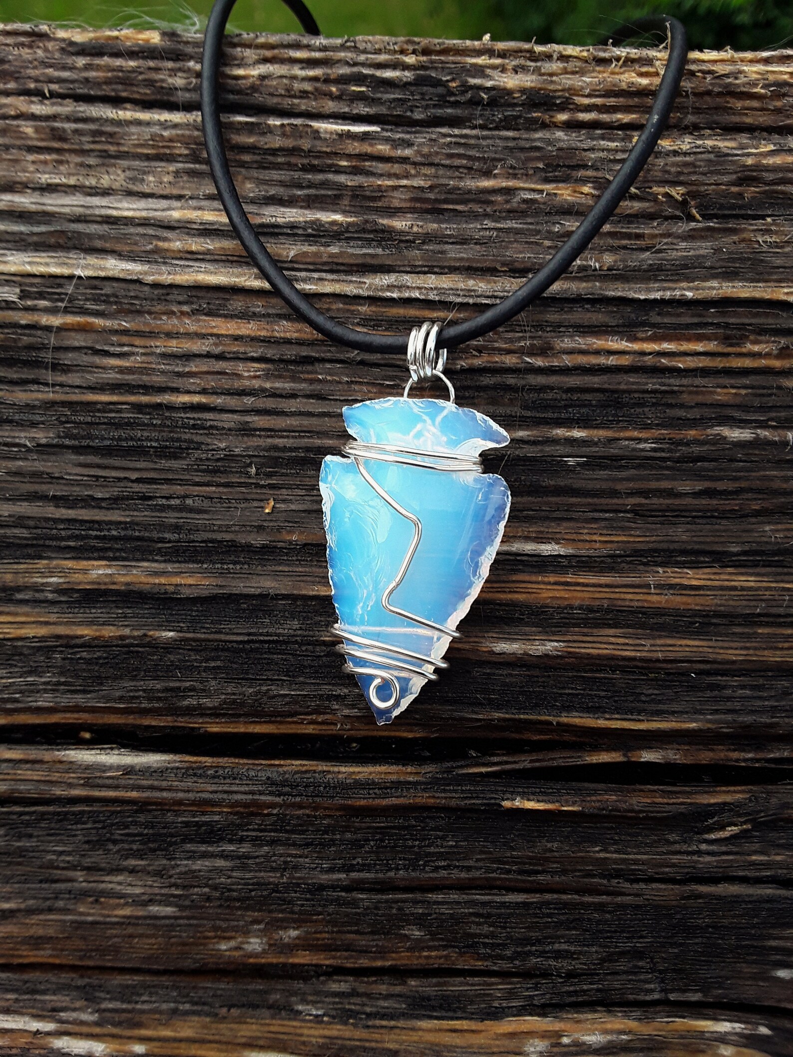 Opalite Arrowhead Necklace Wire Wrapped Arrowhead Necklace Etsy