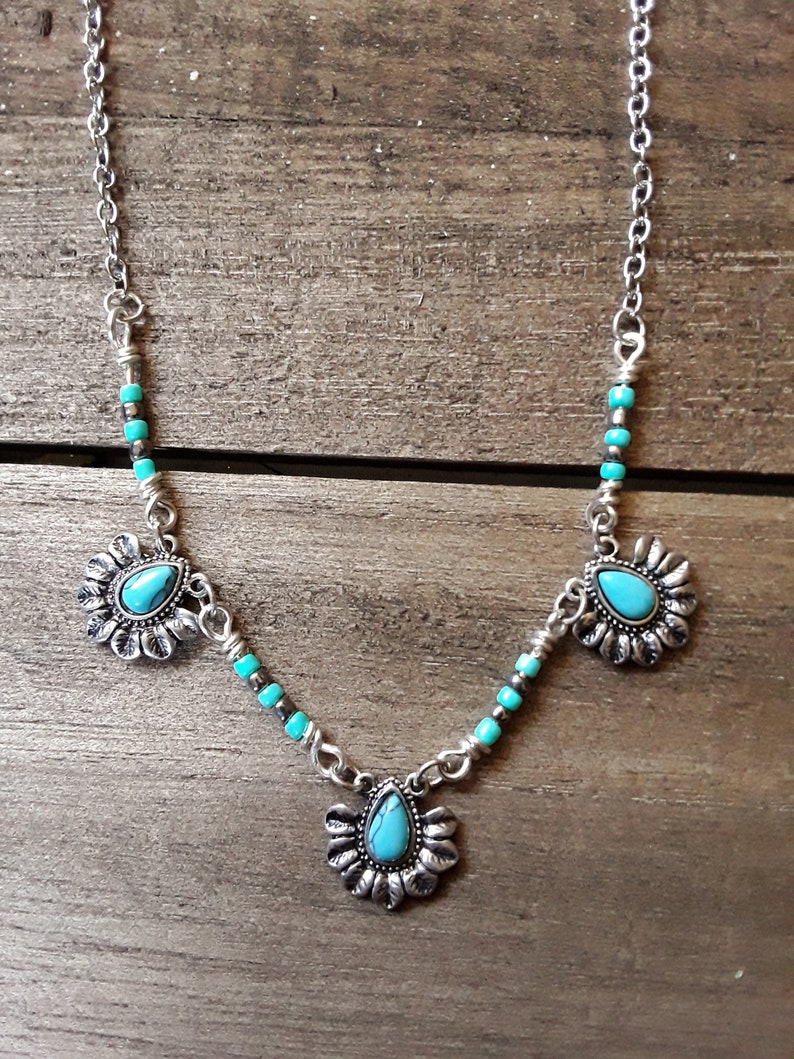 Tribal Turquoise Necklace Turquoise Petal Necklace