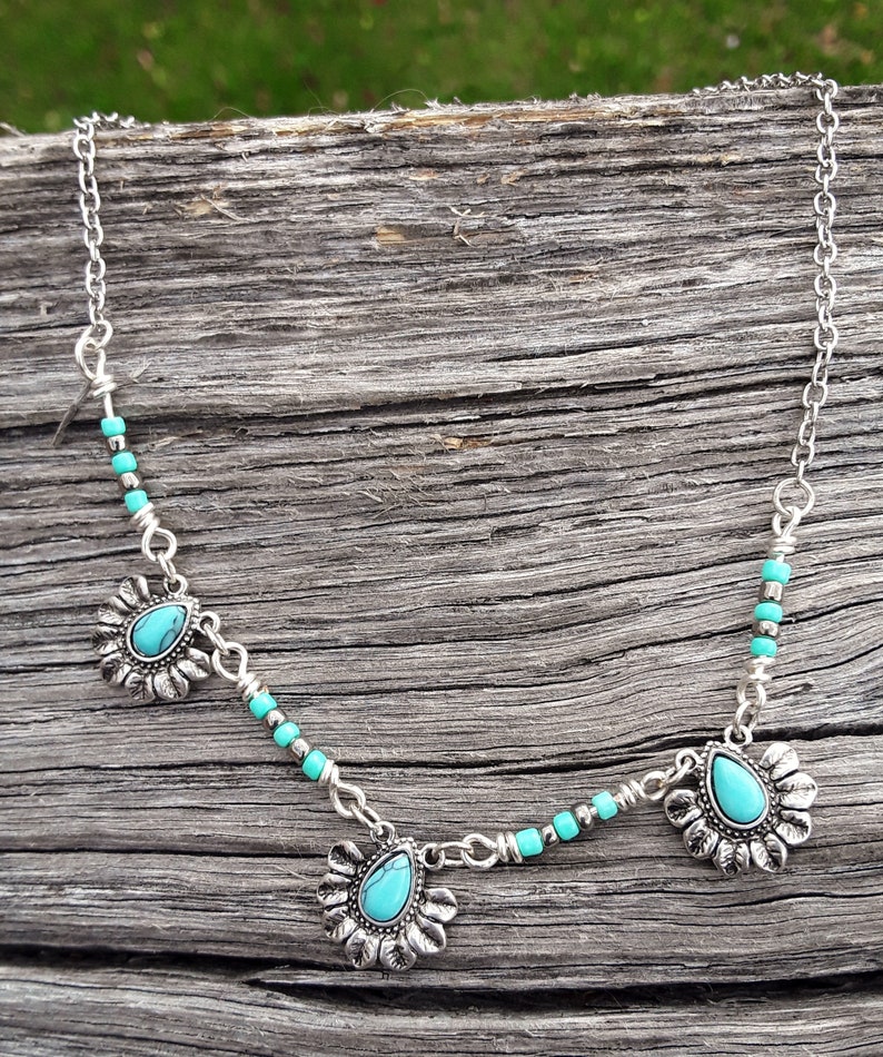 Tribal Turquoise Necklace Turquoise Petal Necklace
