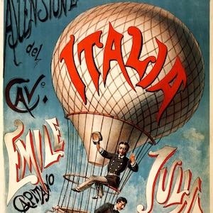 Vintage Zirkus Poster Druck, Retro Zirkus Werbung Heißluftballon Italien - Wall Art Lounge, Wohnkultur A3 A4