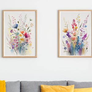 Set aus zwei Aquarell Blumen Prints, Wildblumen, 2 Poster, Wildblumen Aquarell Schlafzimmer Wohnzimmer Wand Kunst Home Decor A3 A4 A5