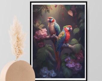 Parrot Painting, Parrot Illustration, Parrot Animal Print, Parrot Wall Art, Artwork, Home Decor Gift Idea A3 A4 A5