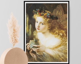 Prenez le beau visage d'une femme, peinture classique fée papillons, poster, impression d'art mural cadeau - Sophie Anderson Fairies