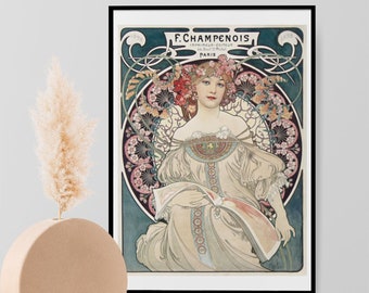 Alphonse Mucha Poster Art Nouveau Print, F Champenois Alphonse Mucha Print Art Nouveau Poster Mucha Wall Art House Warming Gift