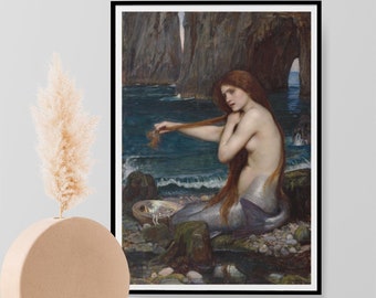 John William Waterhouse, A Mermaid 1900 - Vintage Reproduction Poster Wall Art Print Home Decor A3 A4 A5