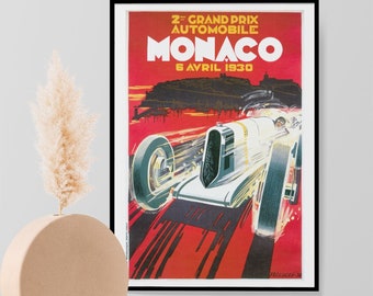 Vintage Monaco Grand Prix Motor Racing Sports Poster, Retro 1930 Classic Vintage Wall Decor Auto Art Reprint A4