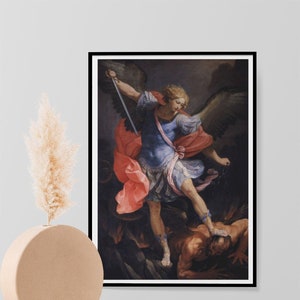 Erzengel Michael Defeating Satan Druck Guido Reni - Wand Kunst Vintage 1636 Reproduktion Kunst Poster Gemälde Religiöse Kunst A3 A4 A5